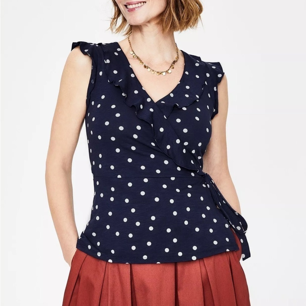 Boden Jodie Jersey Wrap Top Navy Polka Dot vneck shirt blouse Size 2 - Picture 8 of 8